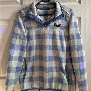 L.L. Bean Sweater Fleece Pullover - Light Blue Gingham
